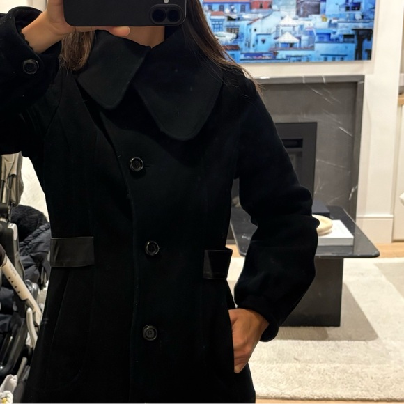 Black wool Mackage coat with leather belt - Picture 4 of 7